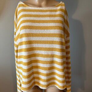 H&M GOLD AND WHITE STRIPE SWEATER WITH WIDE BELL SLEEVES